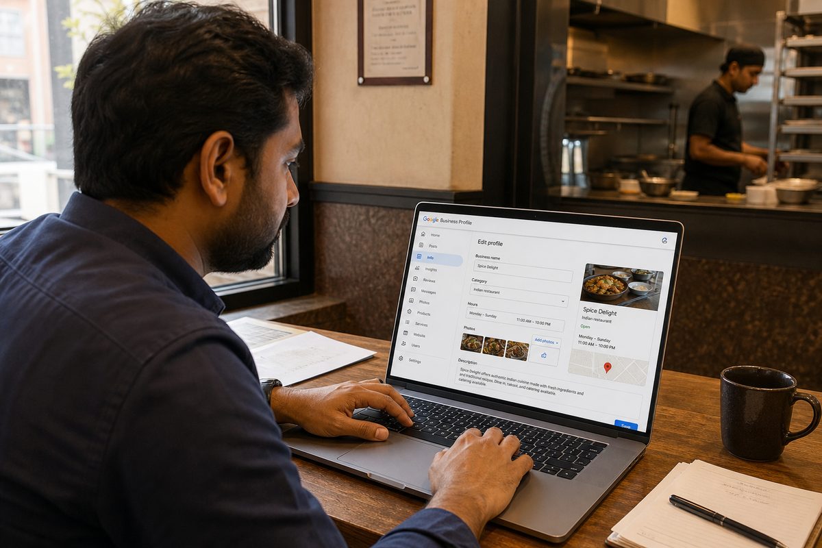 Restaurant owner completing profile