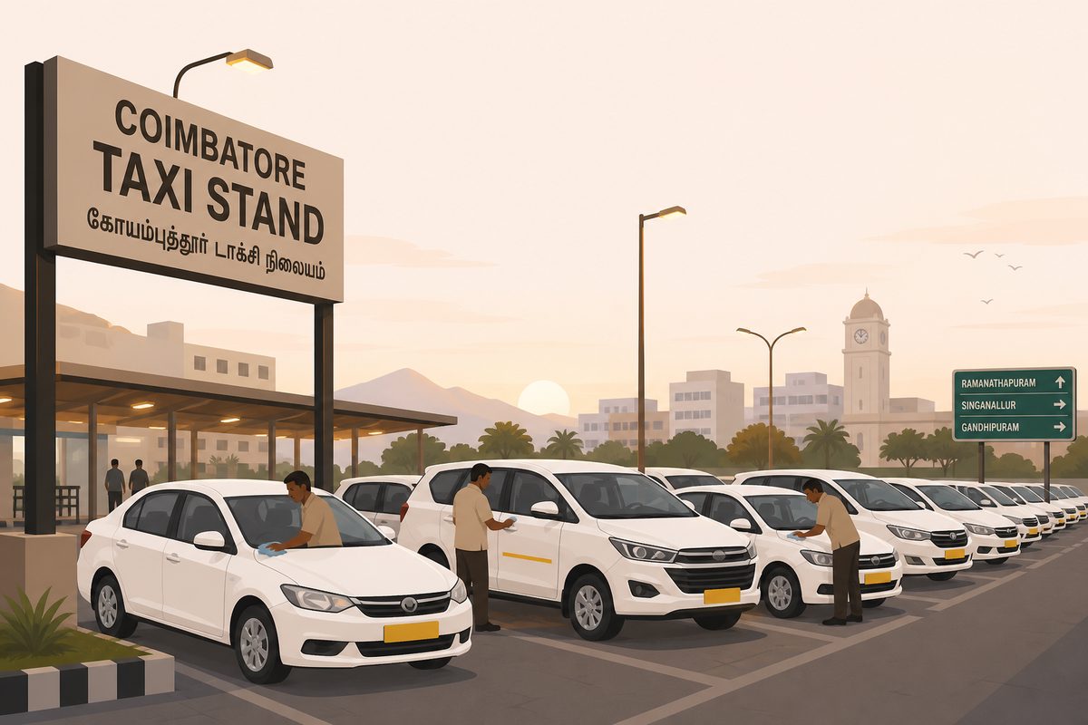 Coimbatore city taxi stand morning