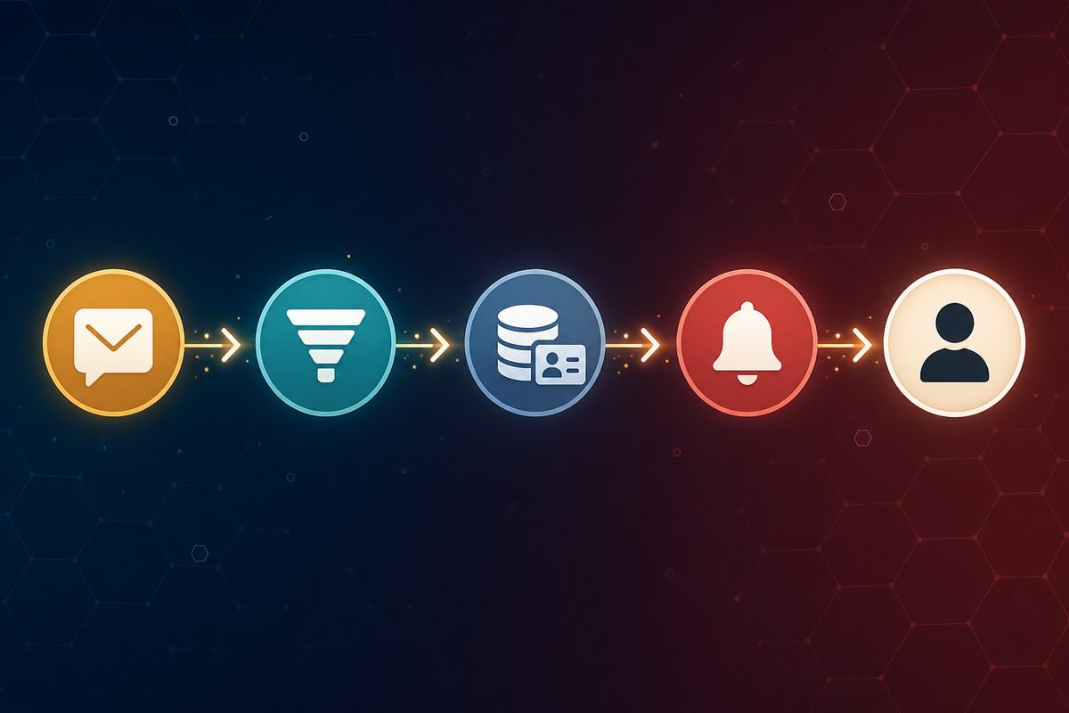 An enquiry flowing through an automated lead qualification and notification pipeline