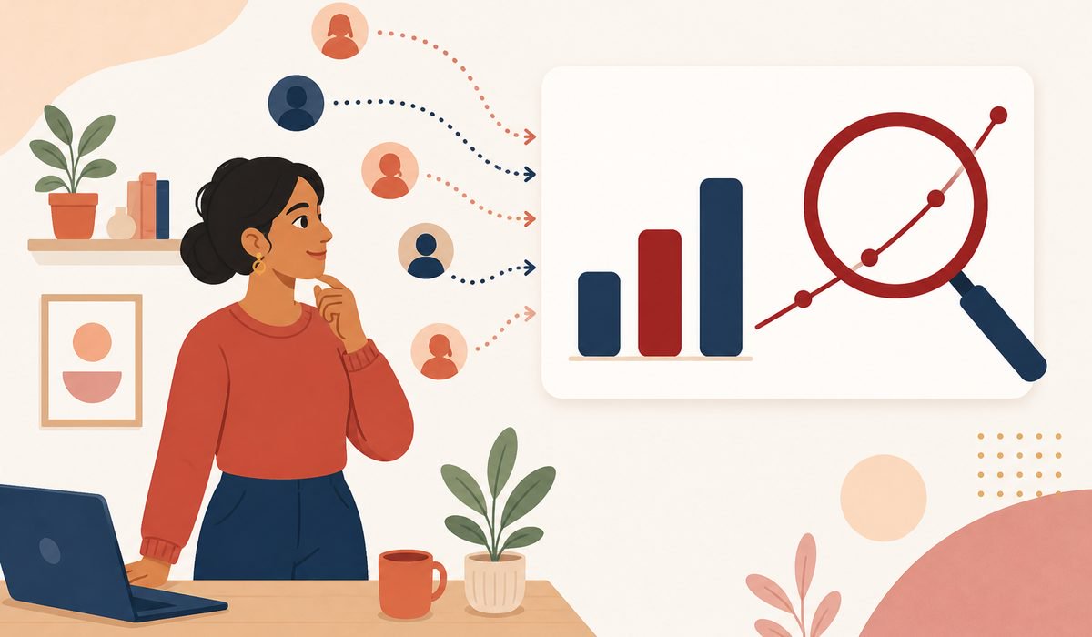Business owner reviewing an analytics chart to track where customers come from