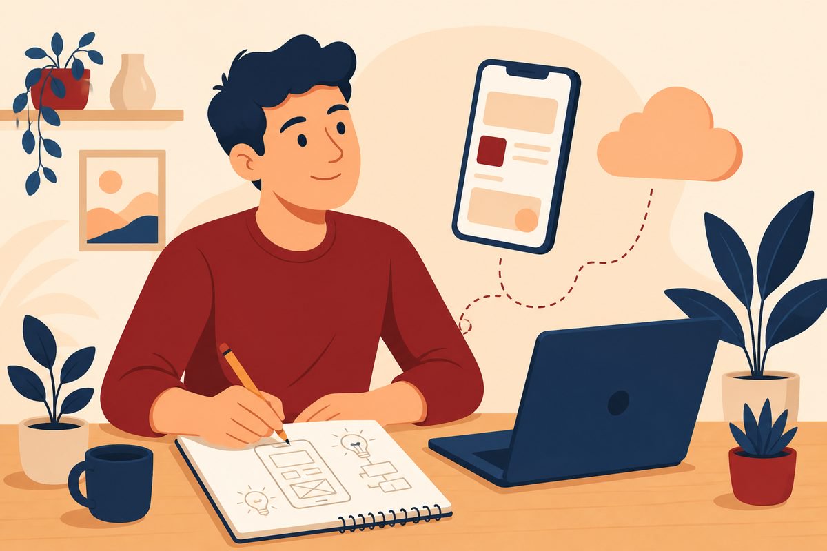 Founder sketching an early SaaS app idea
