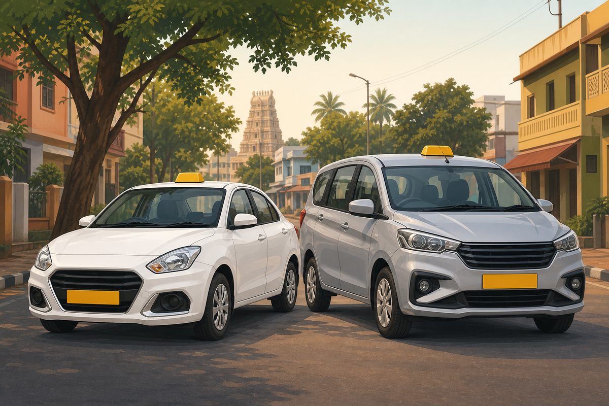 Sedan and MUV taxis parked side by side