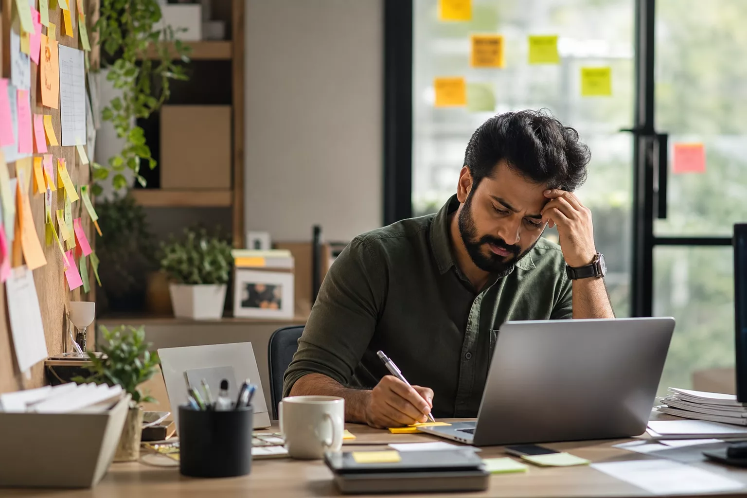 Business owner overwhelmed by day-to-day work while marketing tasks pile up