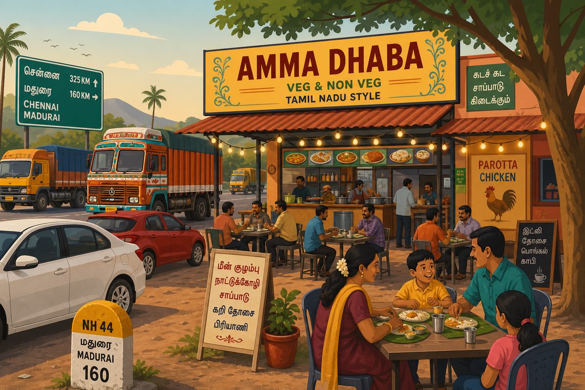 Highway dhaba rest stop scene